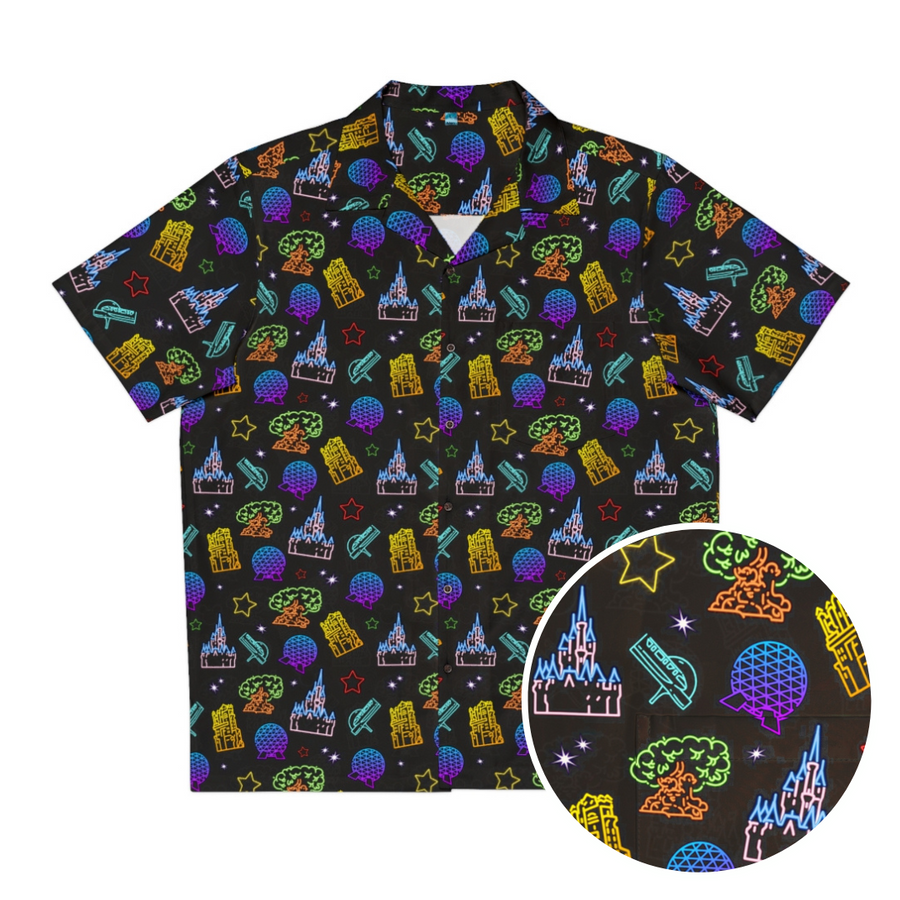 "Neon Park Icons" Hawaiian Button Up Shirt